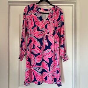 Lilly Pulitzer Pink and Navy Floral Long Sleeve Dress